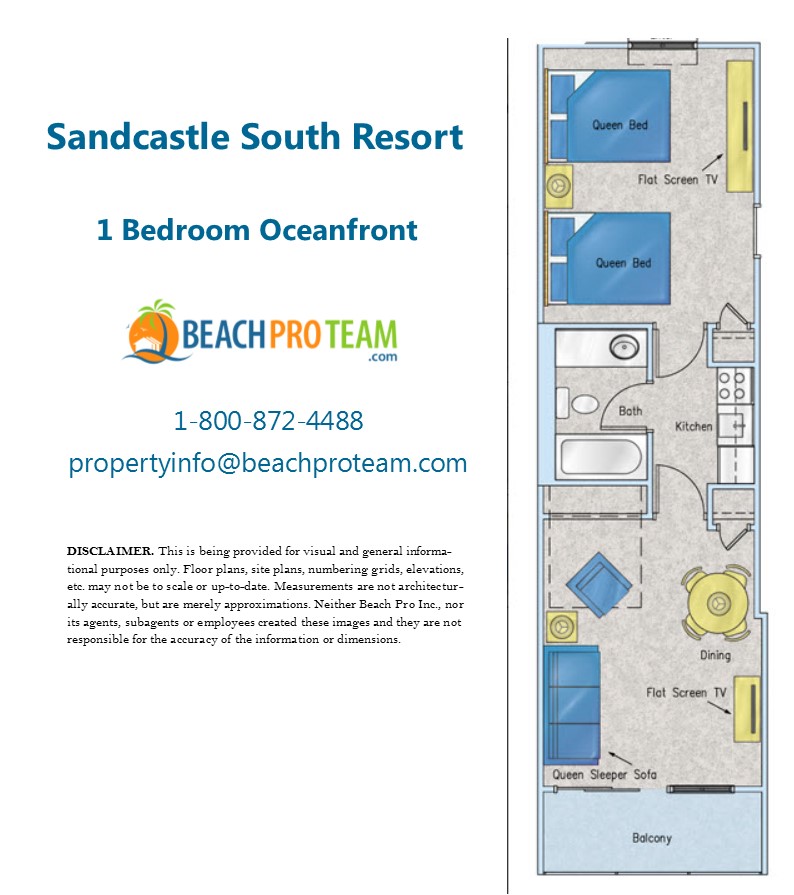 Sandcastle South Floor Plan 1 - 1 Bedroom Oceanfront